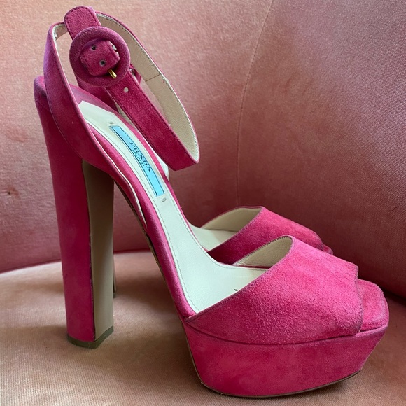 Prada Shoes - Authentic Prada Hot Pink Suede Platforms size 37.5